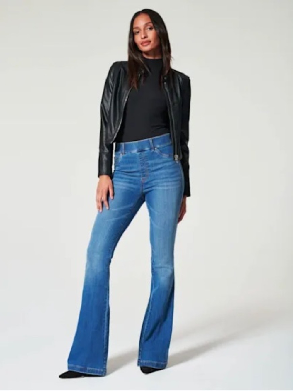 SPANX Flare Jeans vintage Pull On Elastic Waist Denim Pants Blue Size XL